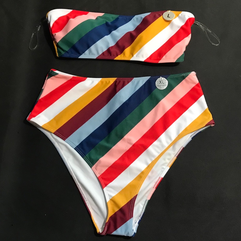 👙Bold Striped Bandeau & High Waist Bikini - Picture 2 of 6